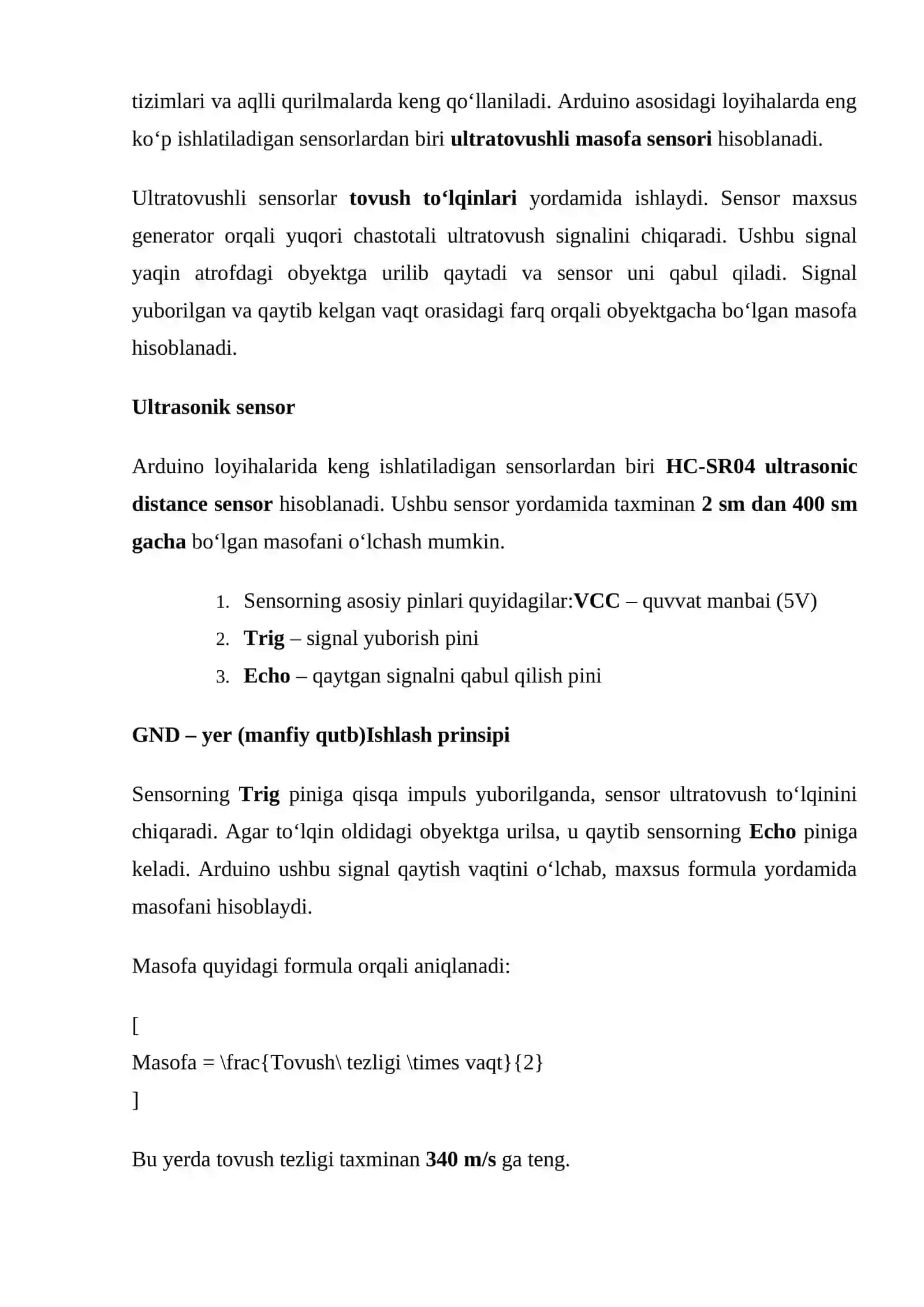 Harakatni aniqlash va masofani o’lchash sensorlarini boshqarish 3