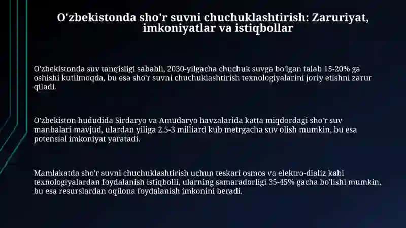 Sho'r suvni chuchuklashtirish g'oyasi 3