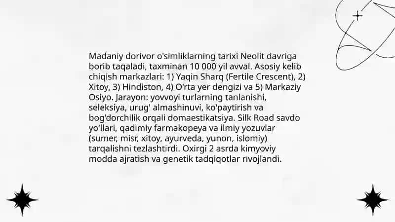 Madaniy dorivor o'simliklarning kelib chiqishi 3