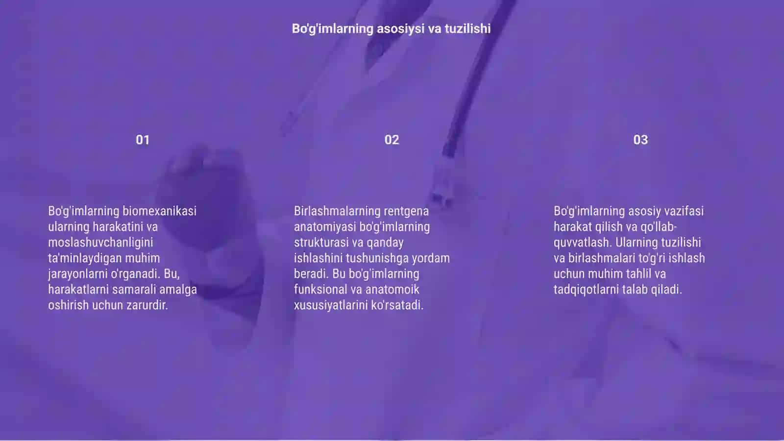 Bo'g'imlarning biomexanikasi. Birlashmalarning rentgena anatomiyasi 3