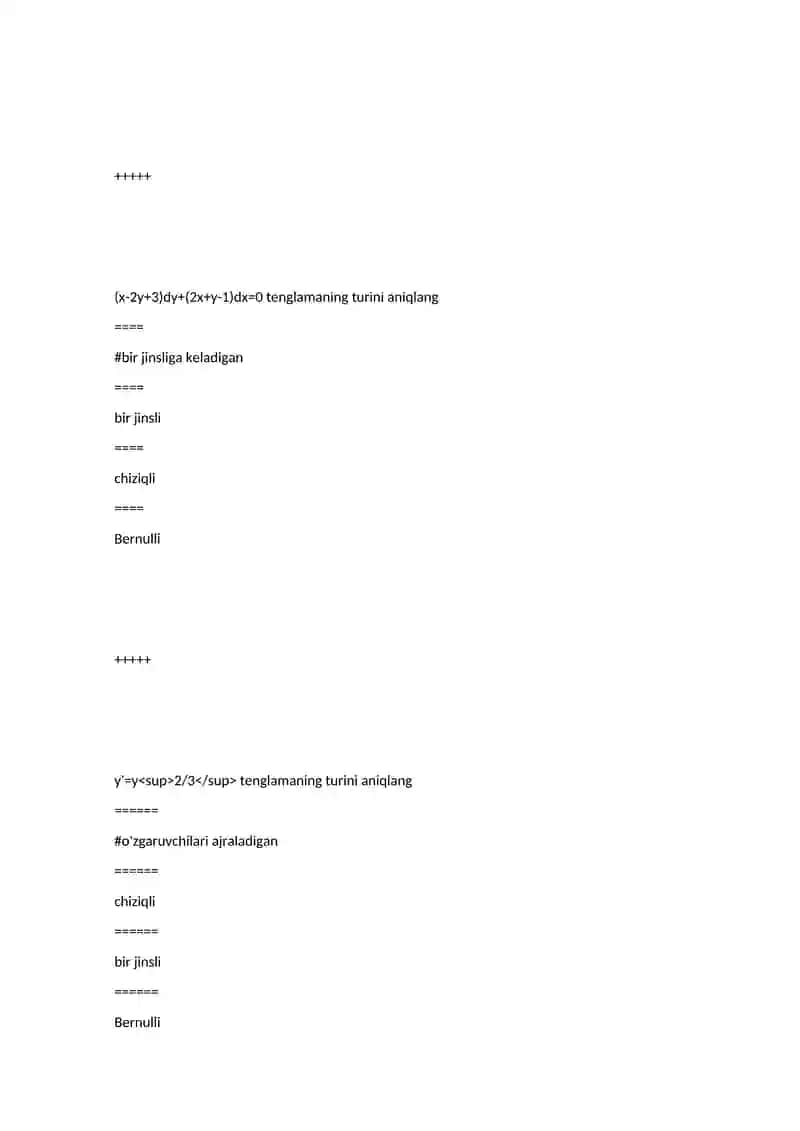 Differensial tenglamalar test savollari 3