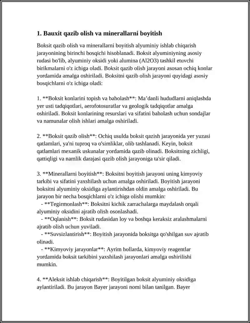 ALYUMINIY ISHLAB CHIQARISH 3
