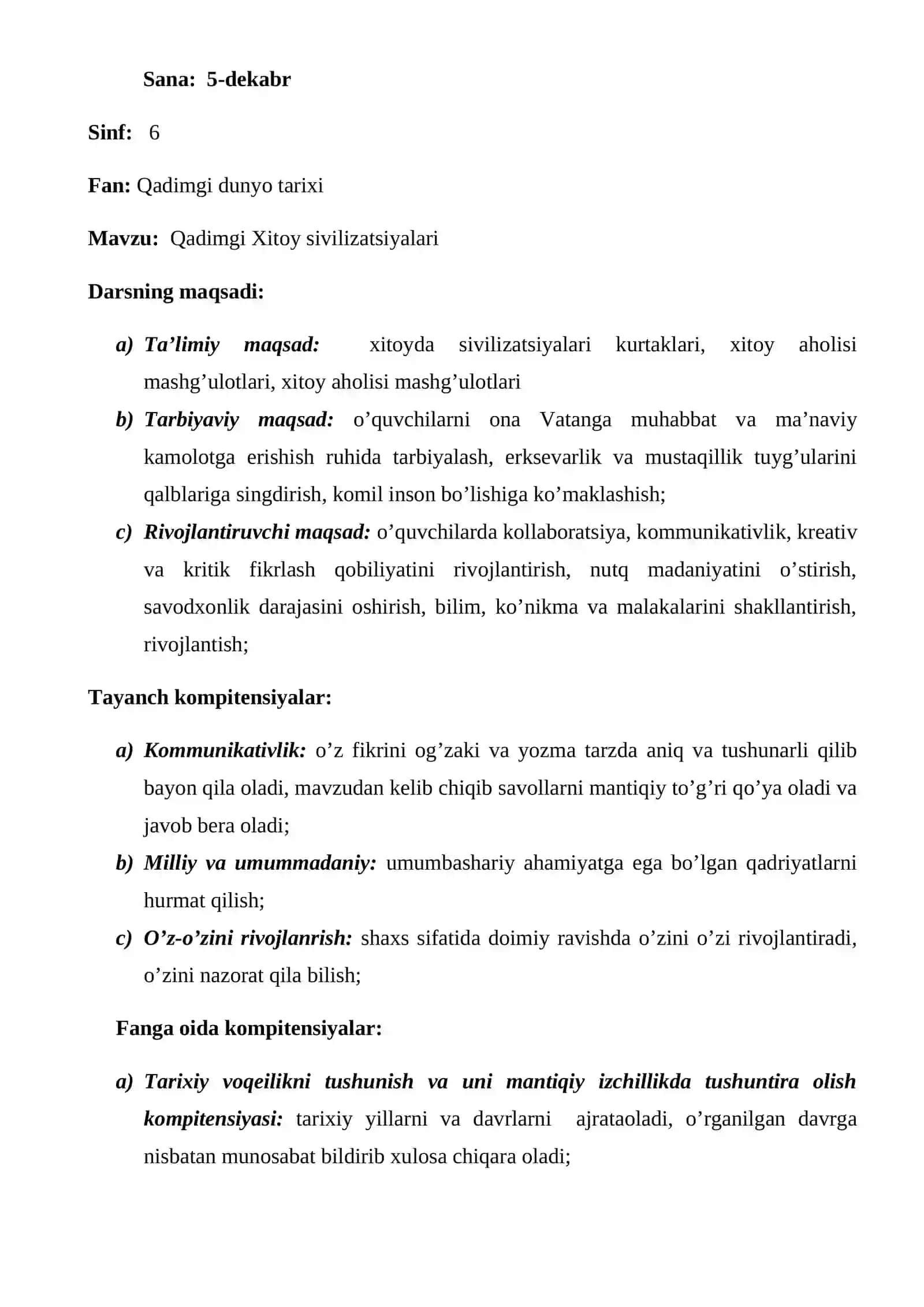 6-sinf Tarix fanidan ochiq dars ishlanma. Qadimgi Xitoy sivilizatsiyalari 3