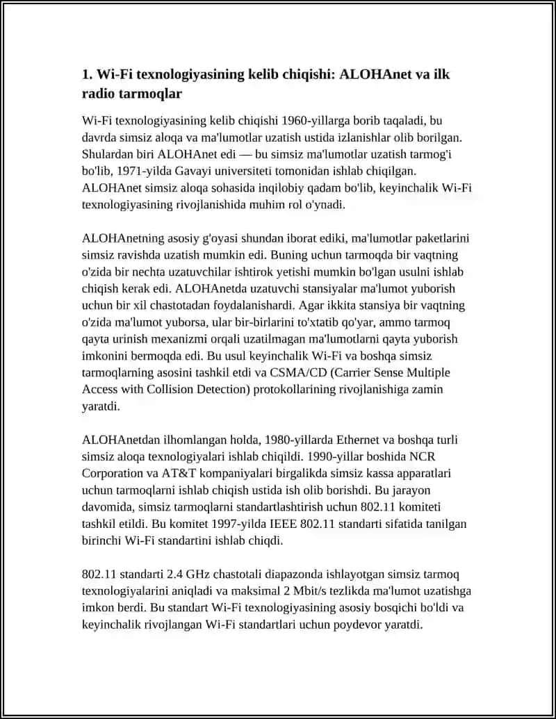 WI-FI TEXNOLOGIYASINING TARIXI. WI-FI TEXNOLOGIYASINI SERTIFIKATLASHTIRISH 3