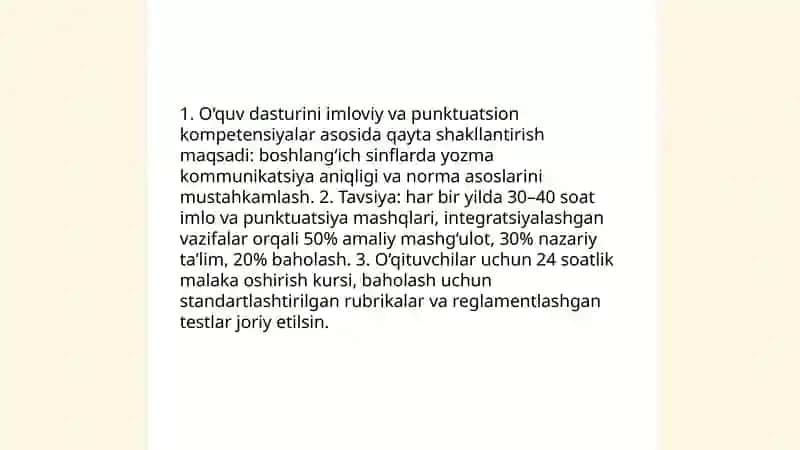 Boshlang‘ich ta’limda imloviy va punktuatsion savodxonlikni oshirish boʻyicha tavsiyalar ishlab chiqish 3