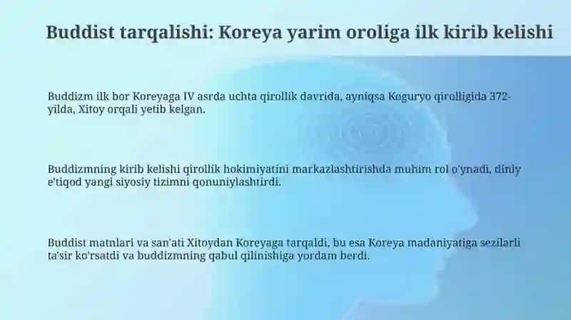 Qadimgi Koreya buddizm tarqalishi va roli 3