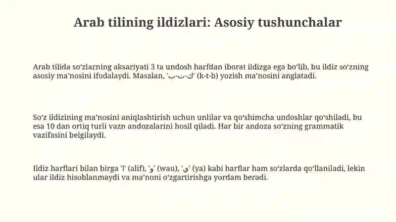 Arab tilid So‘z o‘zagi va noo‘zak harflar 3