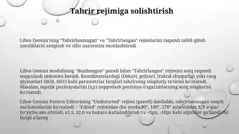 Gemini Pattern Editor Libos modulining ”Ridaktirovaniya" rejimidagi asbob paneli 3