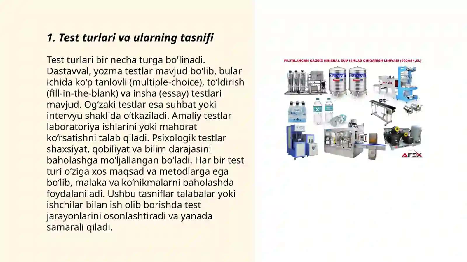 Test, testlarning turlari tashkil etish texnologiyasi 3