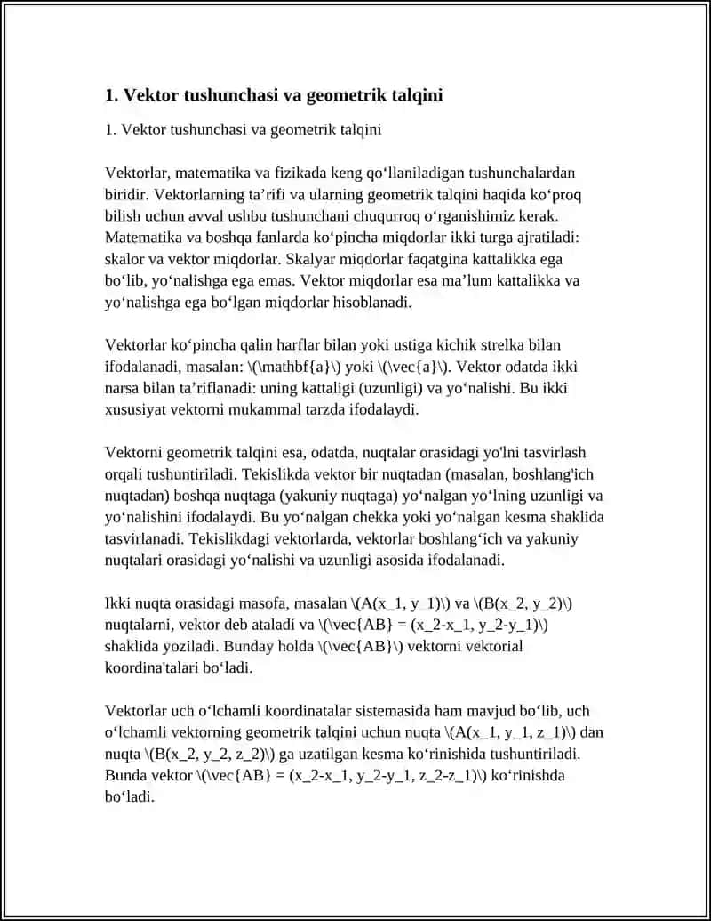 VEKTORLAR. VIKTORLAR USTIDA CHIZIQLI AMALLAR 3