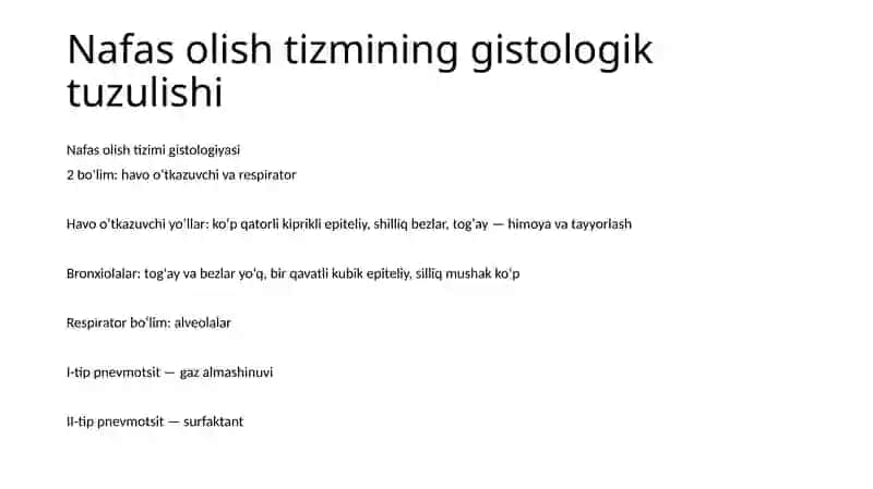 Nafas olish tizmi azolarining qiyosiy gistologik tavsifi 3