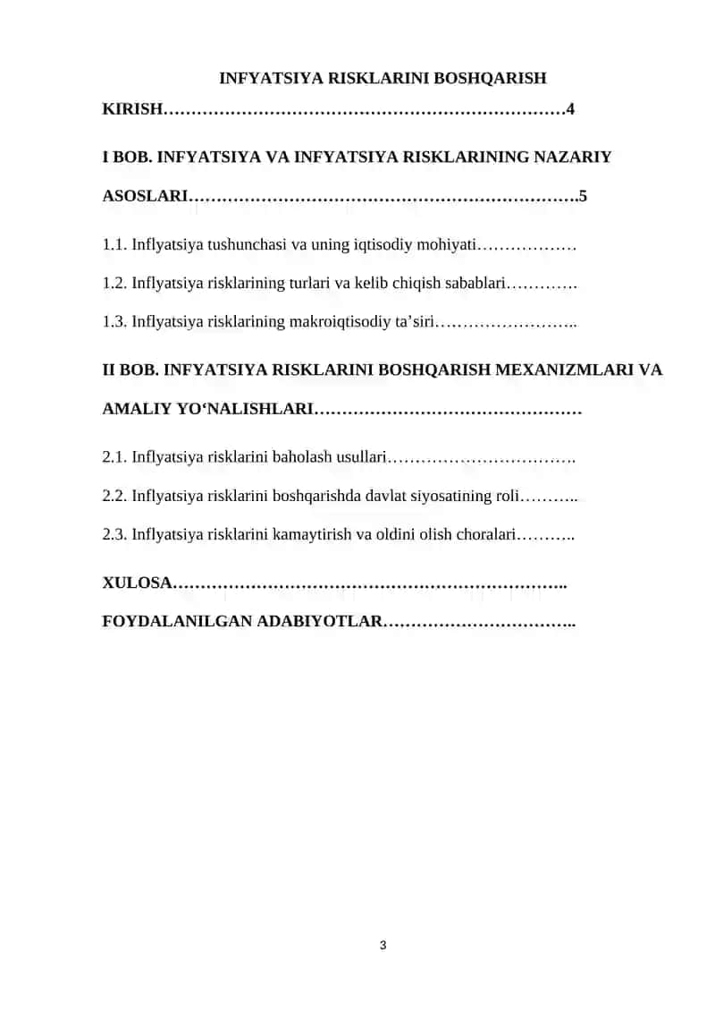 Inflyatsiya risklarini boshqarish. Kurs ishi 3