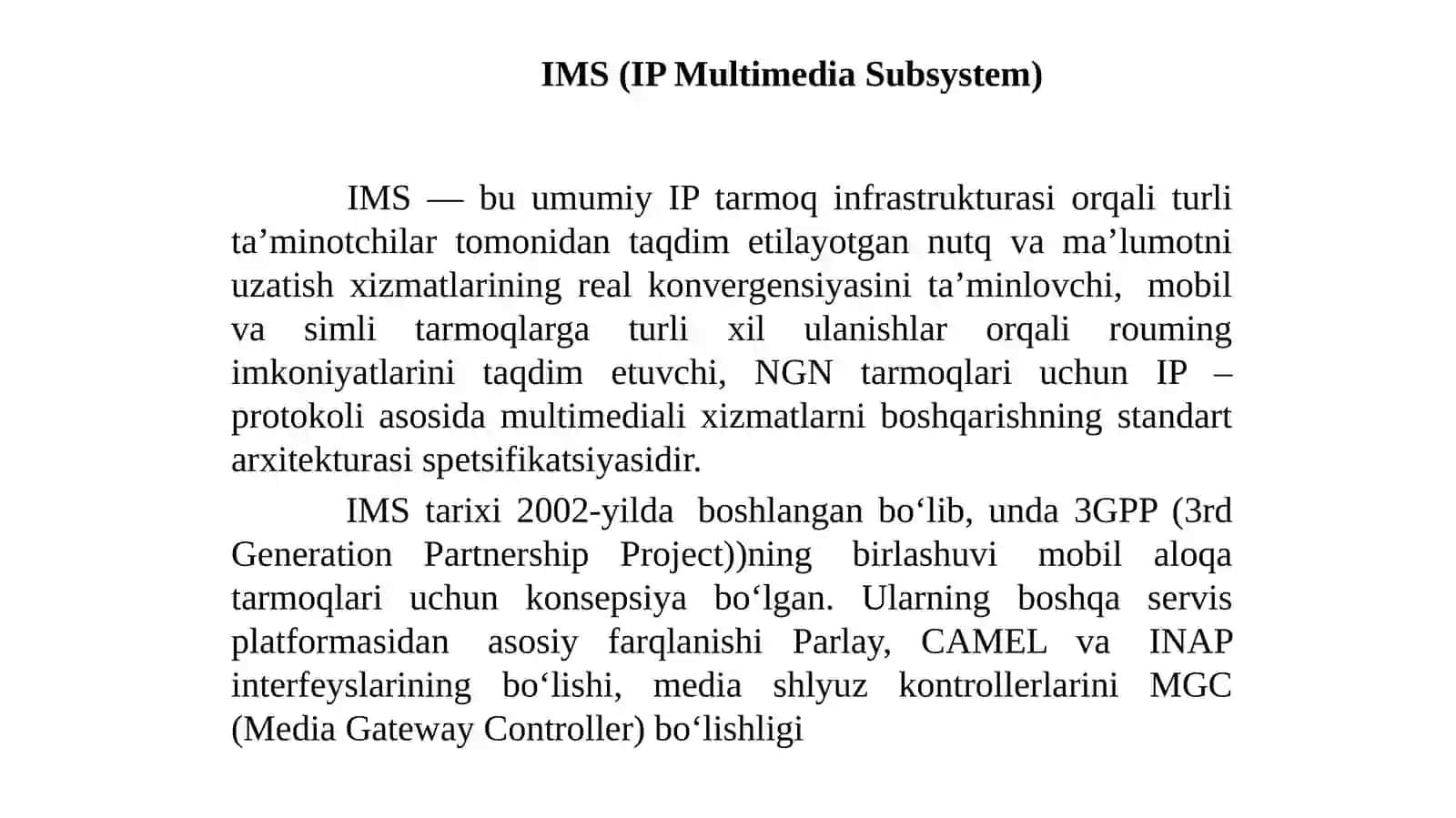 IMS (IP Multimedia Subsystem) va Softswitch texnologiyalari 3