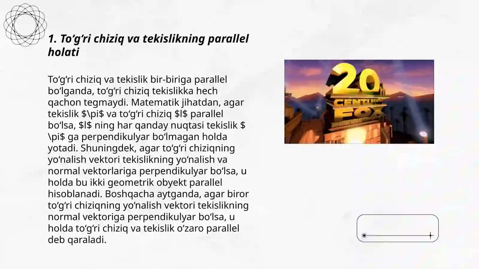 To‘g‘ri chiziq va tekislikning parallel holati 3
