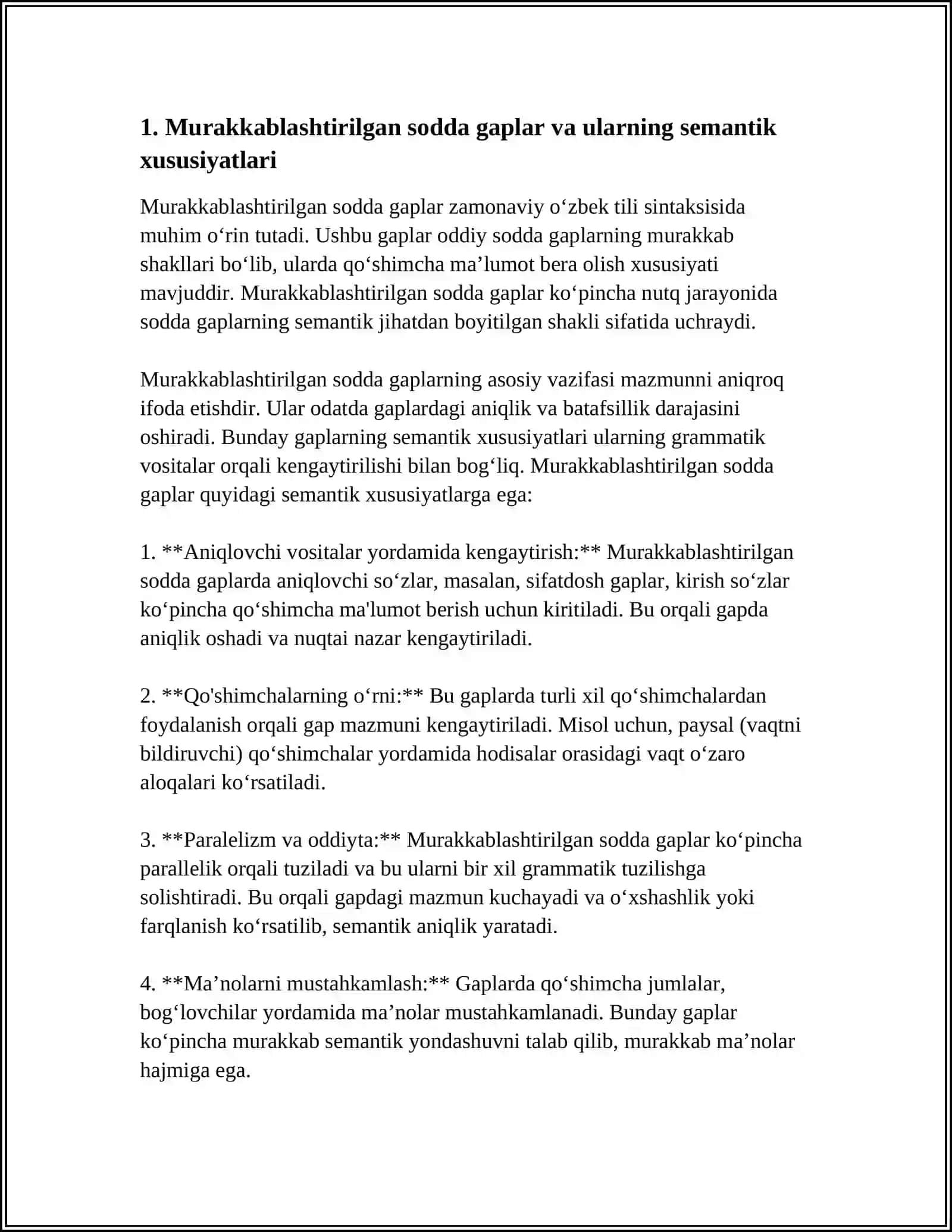 OʻZBEK TILIDAGI MURAKKABLASHGAN SODDA GAPLARDA SEMATIK - SINTAKTIK ASSIMETRIYA 3