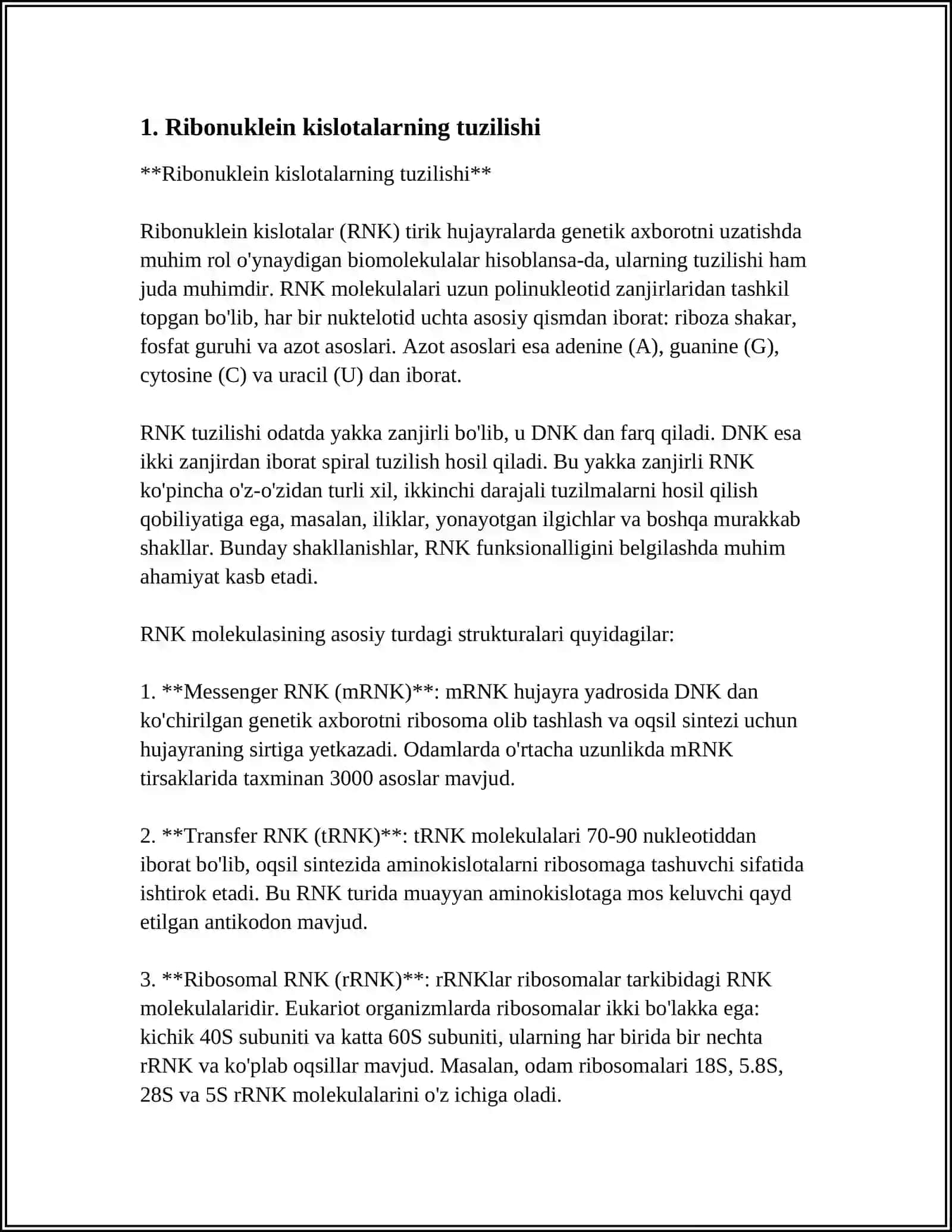 RIBONUKLEIN KISLOTALAR. MUKOPOLISAXARIDLAR 3