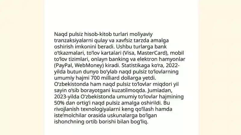 Naqd pulsiz hisob kitob shakllari 3