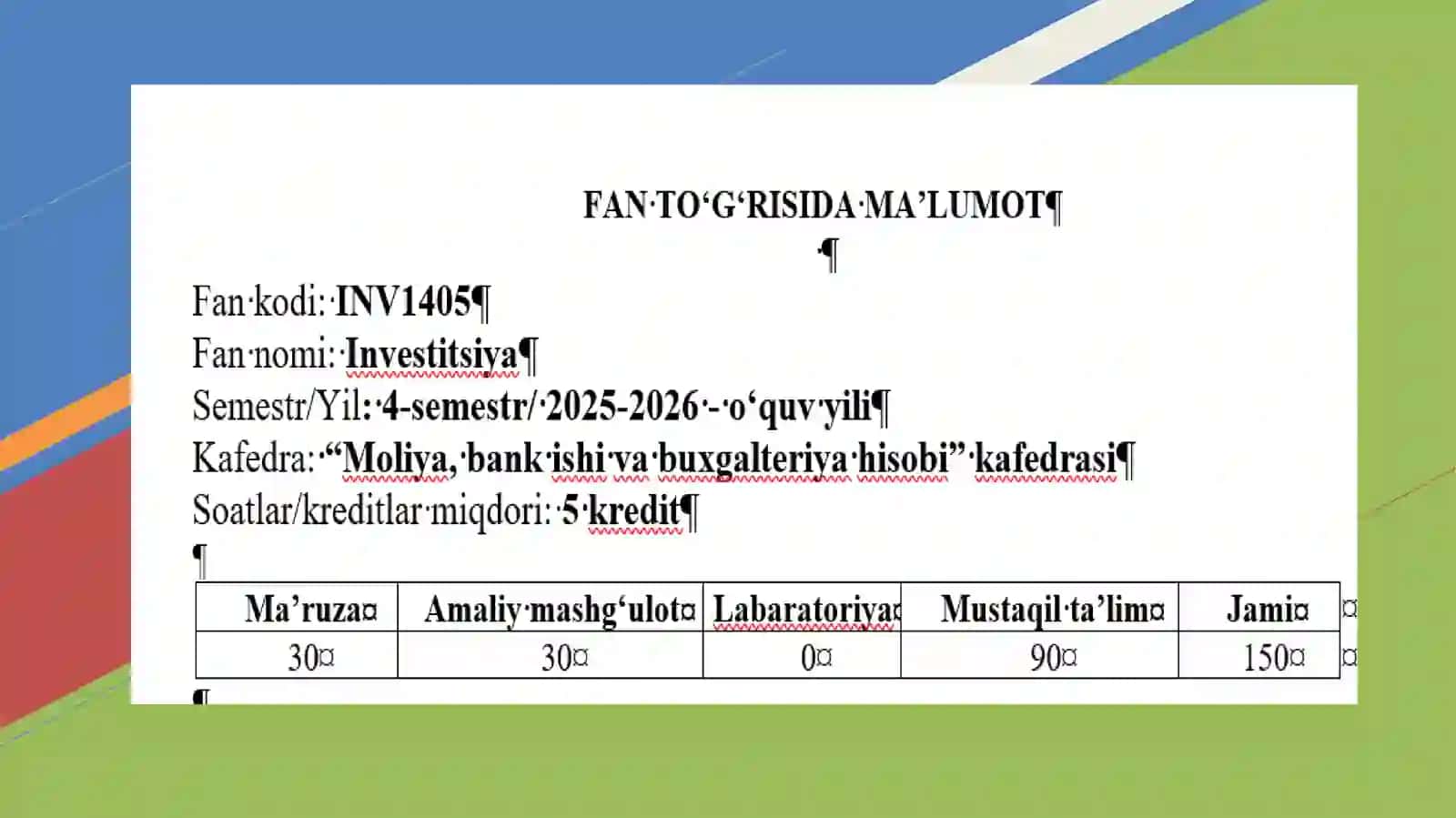 Investitsiyafani1-mavzu 3
