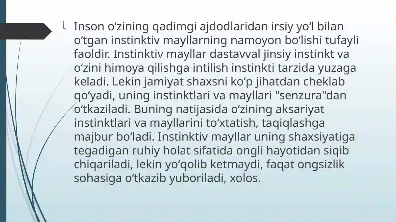 Psixoanaliz ta'limoti va uning tibbiyotdagi o'rni 3