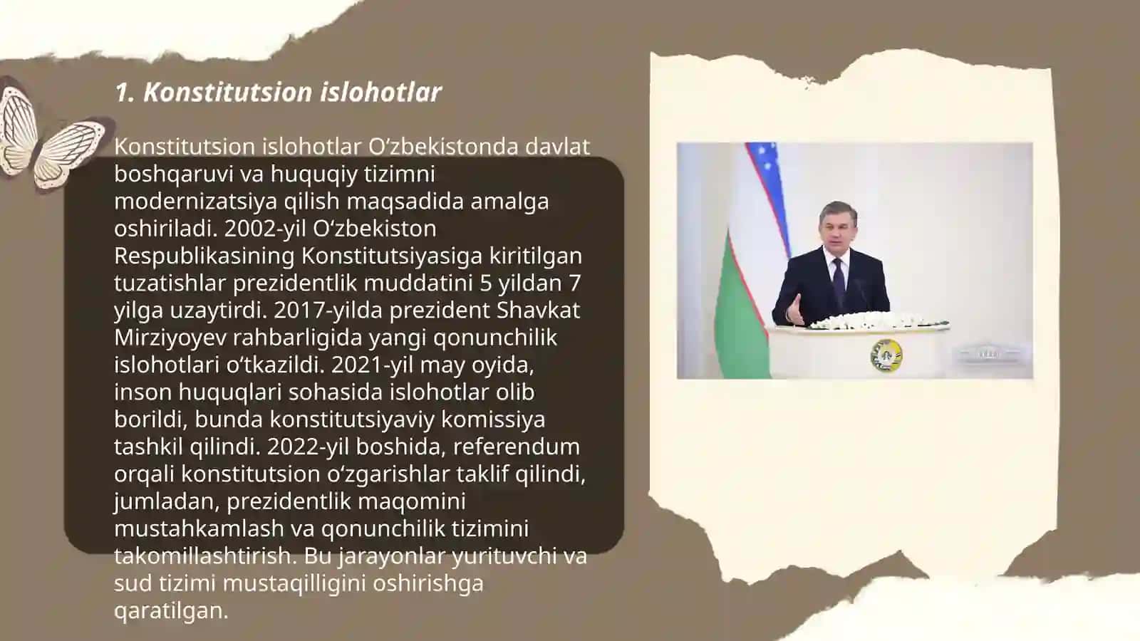 Yangi O'zbekistonda Prezident SH. M. Mirziyoyev rahbarligi va tashabbusi ostida amalga oshirilayotgan islohotlar 3