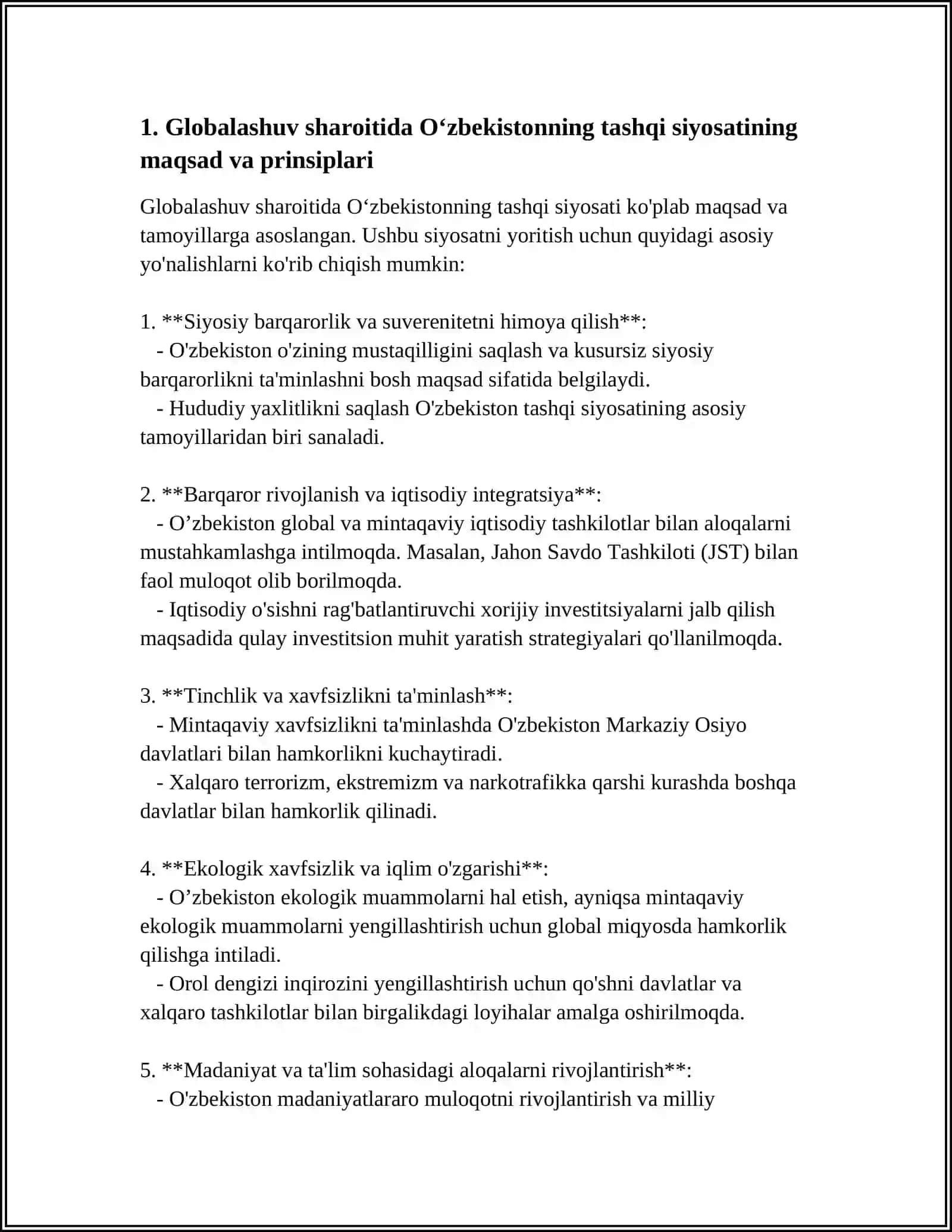GLOBALASHUV JARAYONIDA OʻZBEKISTONNING TASHQI SIYOSATI 3