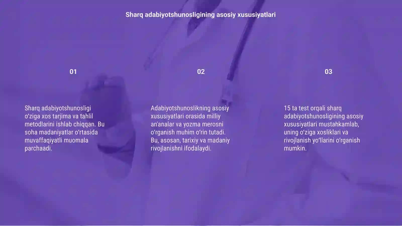 Sharq adabiyotshunosligining oʻziga xos jihatlari va 15 ta test 3
