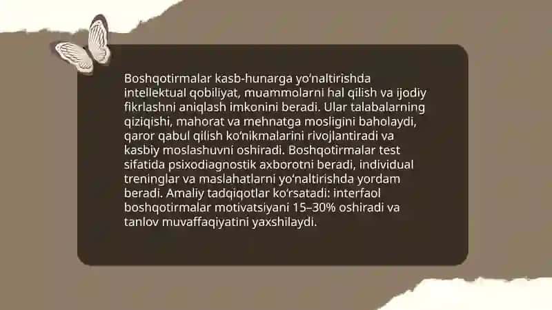 Boshqotirmalar kasb-hunarga yoʻnaltirishda 3