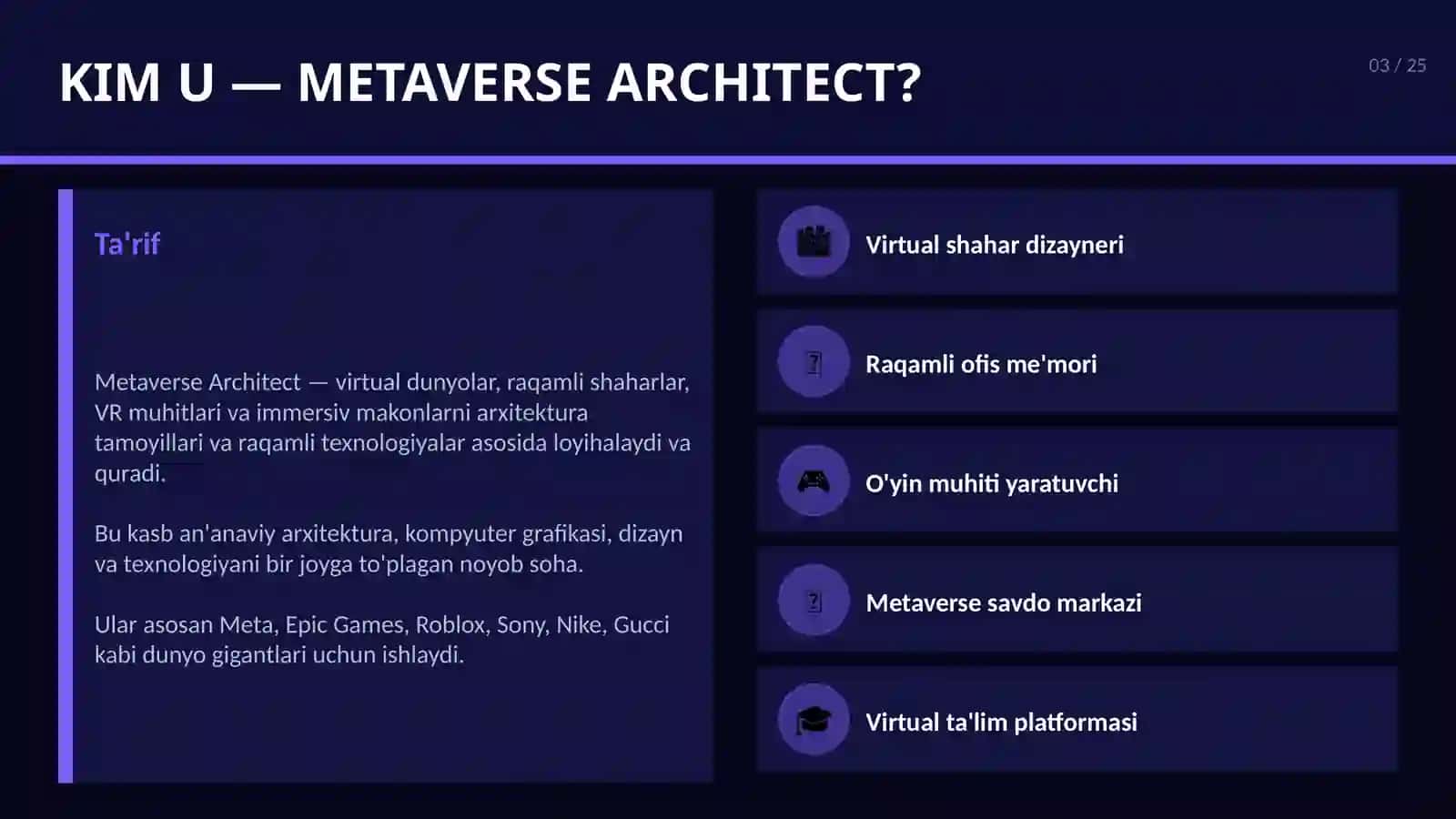KELAJAK KASBLARI · METAVERSE ARCHITECT 3