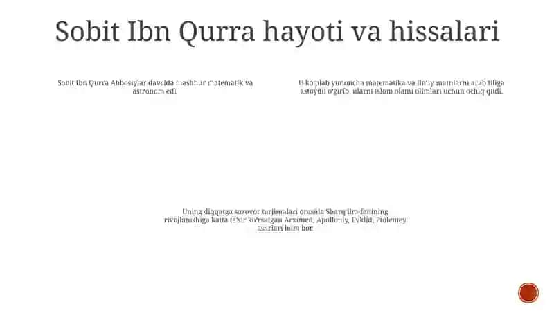 At-Sobit Ibn Qurra Yaratgan Tarjimalar RoʻYxatini Tuzish Va Ularni Fanlar Kesimida Klassifikatsiya Qilish 3