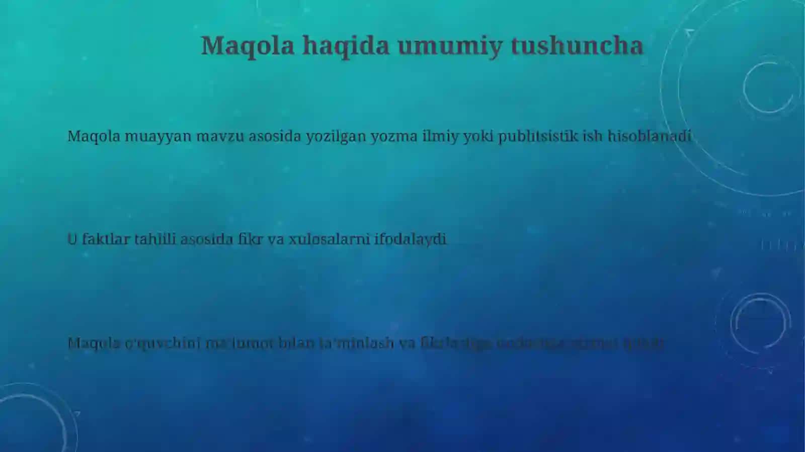 Maqola va uning turlari haqida ma’lumot bering 3