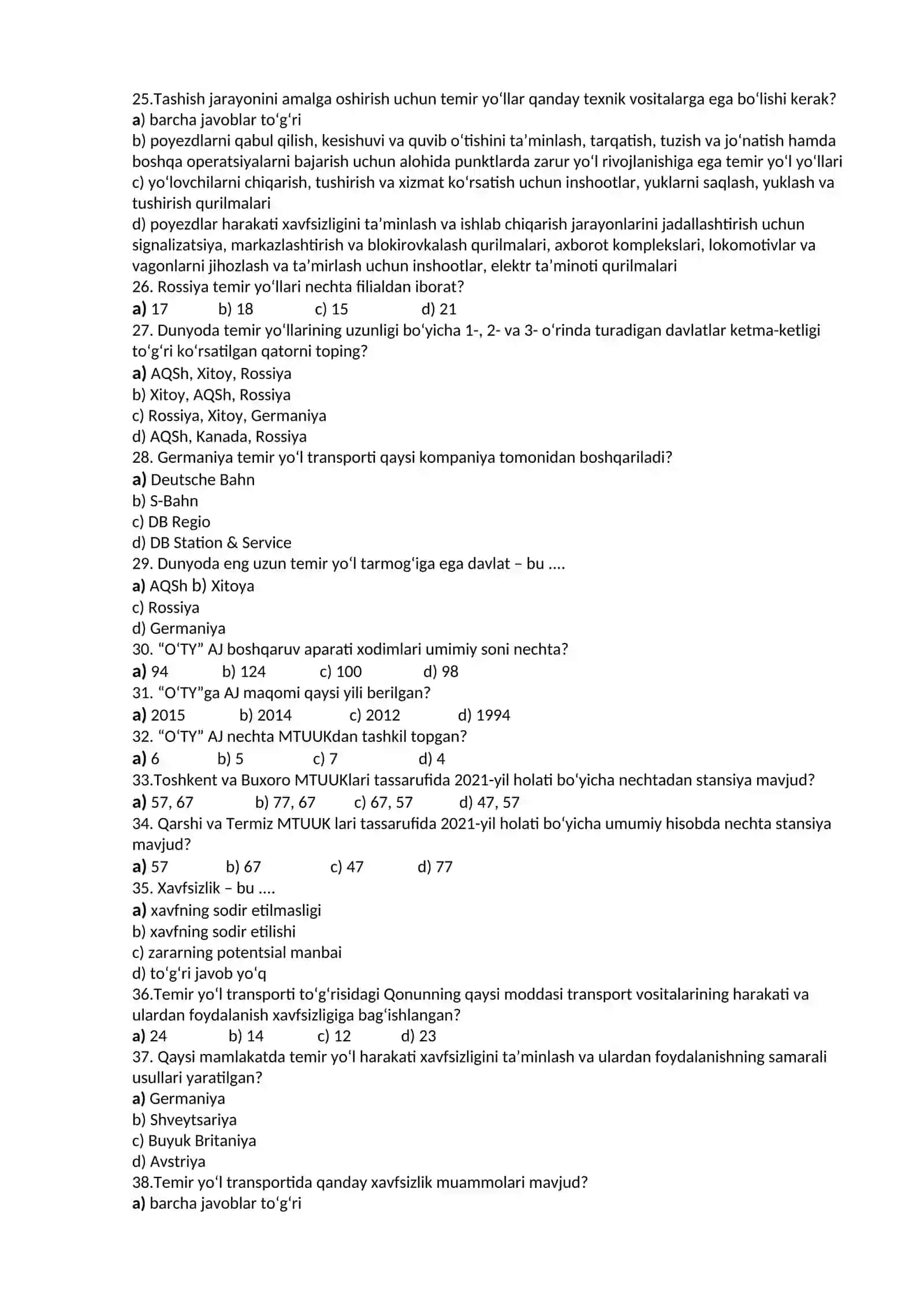 Bob bo‘yicha bilimlarni sinash uchun test savollari 3