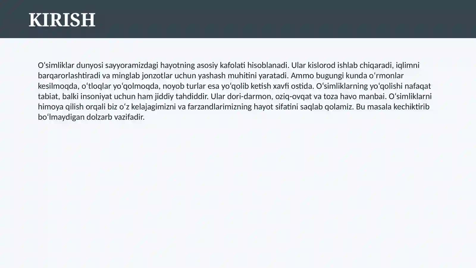 O’SIMLIKLAR DUNYOSINI MUHOFAZA QILISH 3