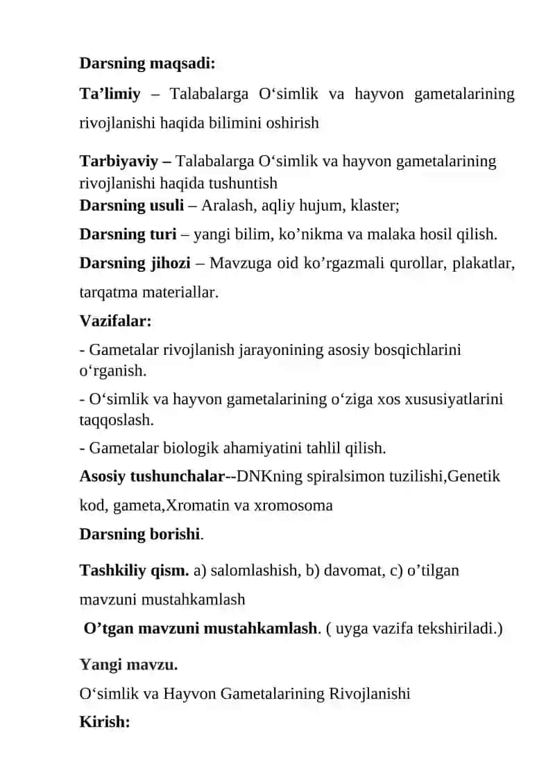 O’simlik va hayvon gametalarining rivojlanishi 3