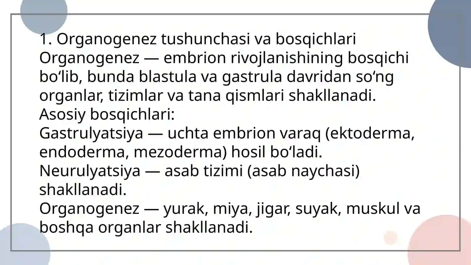 Dastlabki organlar hosil bo'lishi 3