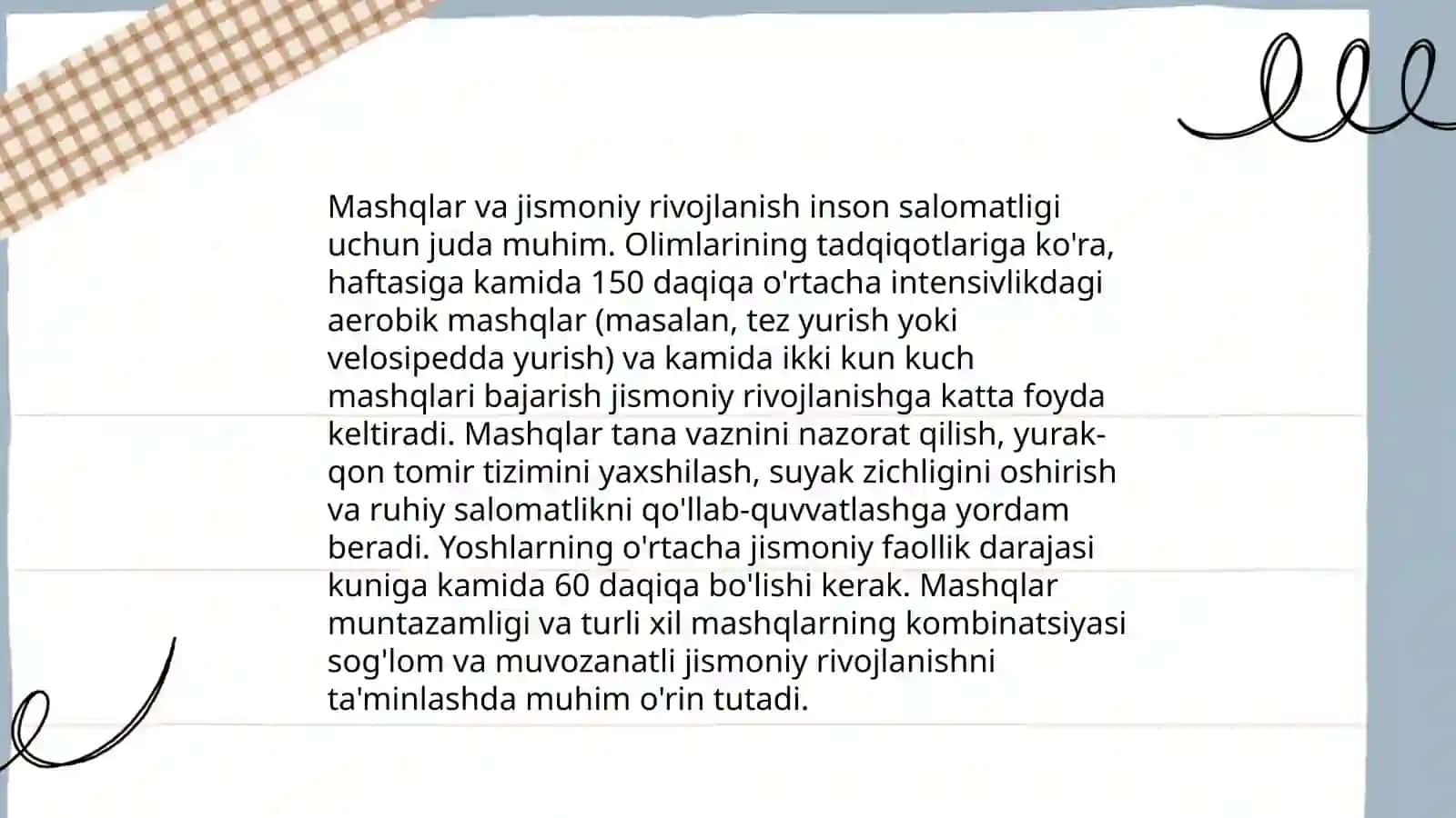 Mashqlar va jismoniy rivojlanish 3