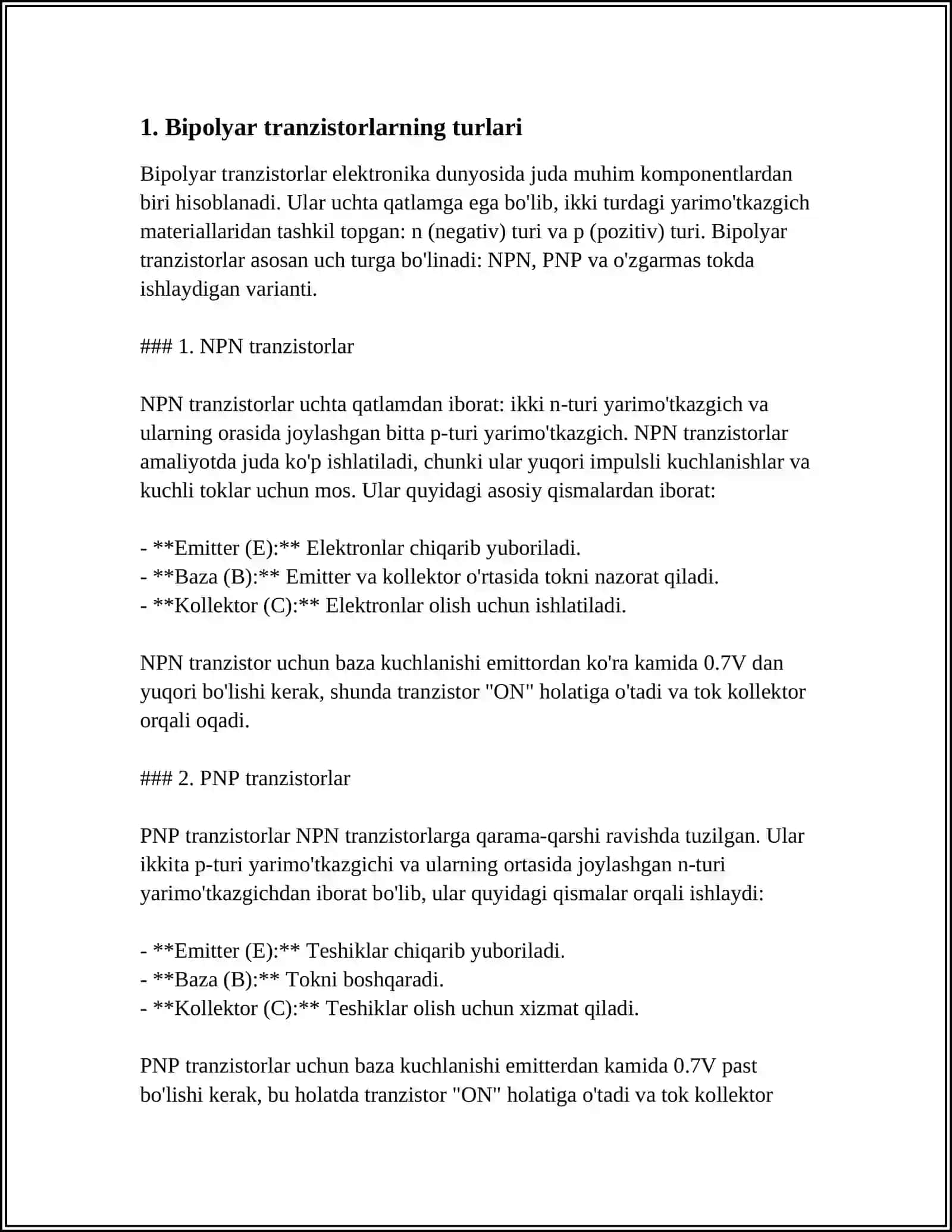 BIPOLYAR TRANZISTORLAR KUCHAYTIRISH QOBILYATI 3