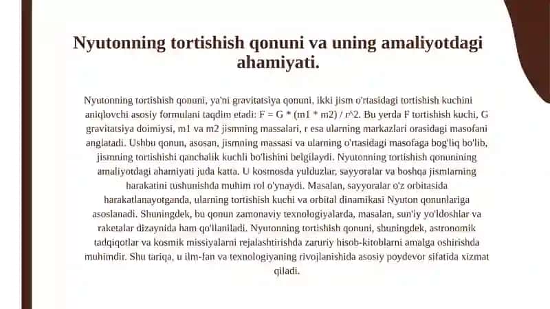 Mаrkаziy mаydondаgi hаrаkаt. Nyutonning butun olаm tortishish qonuni. Mаydon 3