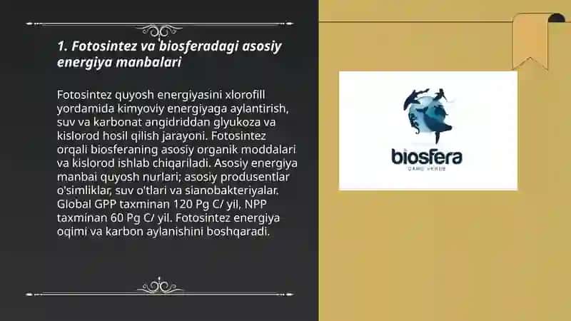 Biosferada modda va energiya almashinuvi 3
