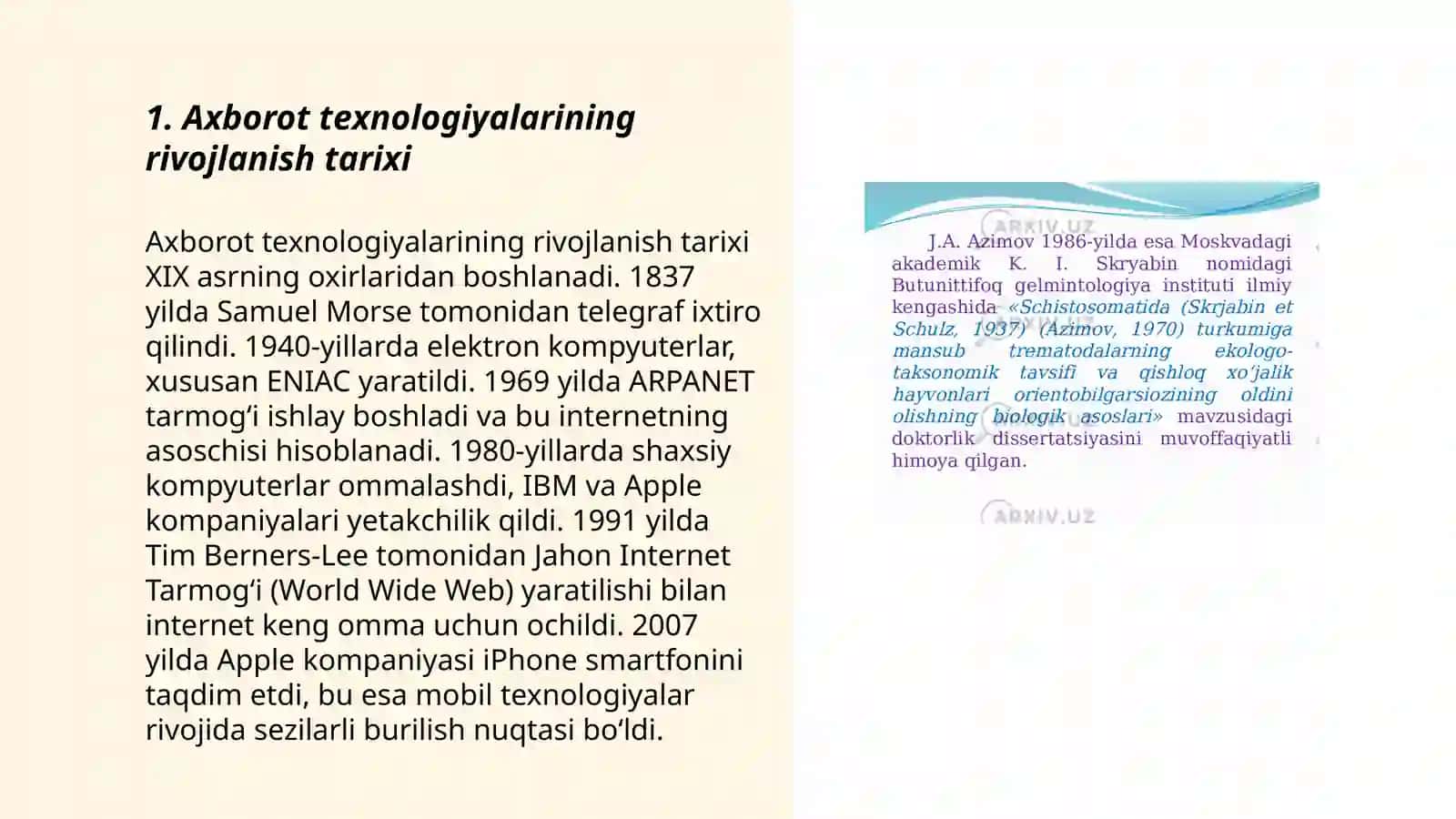 Axborot texnalogiyalarni kasbiy faoliyatda qoʻllash fanining predmenti, maqsadi va vazifalari 3