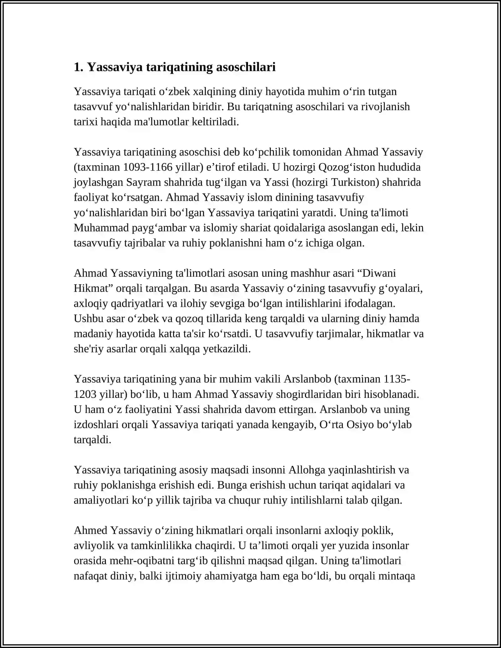 MARKAZIY OSIYODA SHAKLLANGAN YASSAVIYA TARIQATI 3