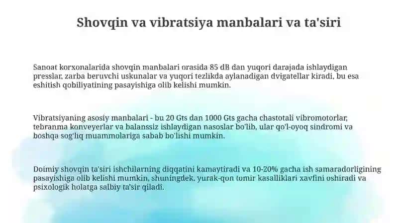 Sanoat korxonalaridashovqin va titrashdansaqlanish 3