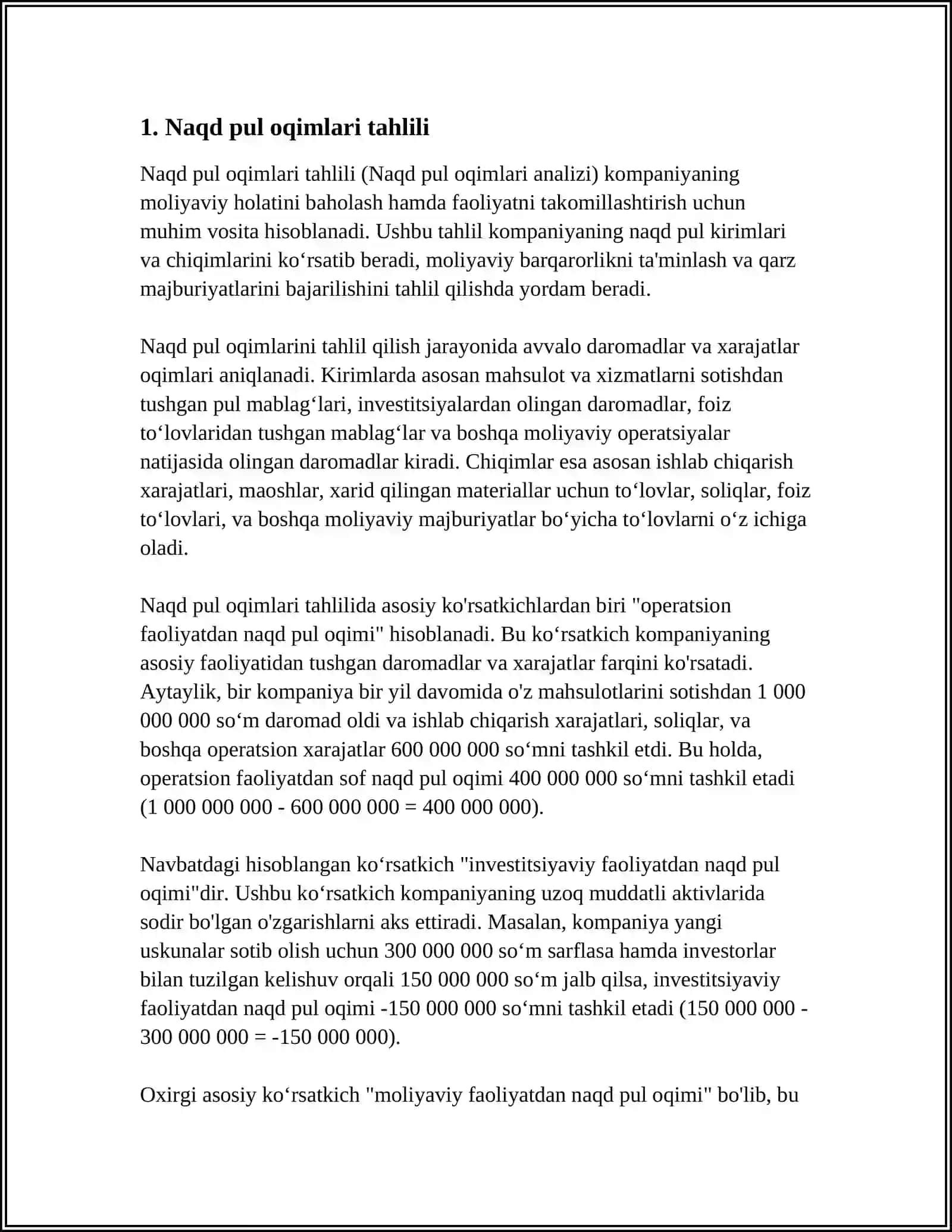 Naqd pul oqimlari tahlili 3