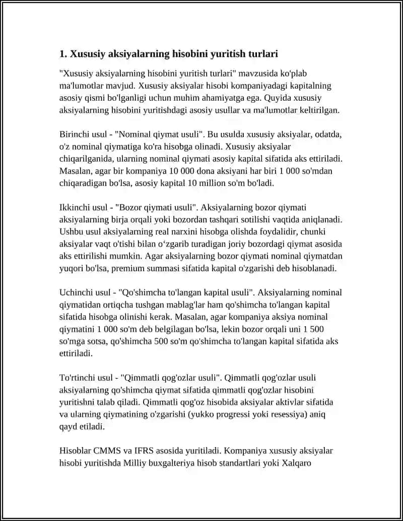Xususiy aksiyalar hisobini yuritish 3
