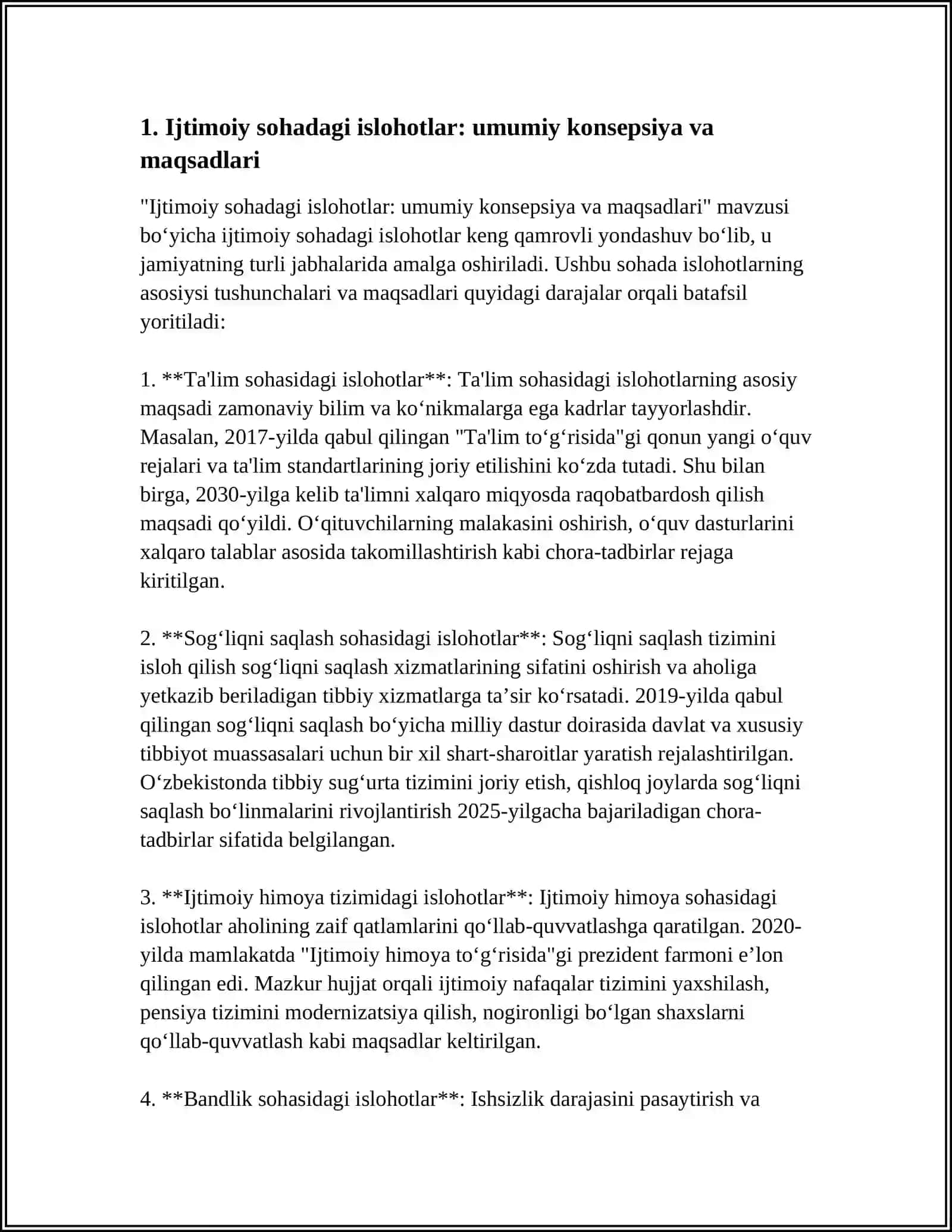 O'ZBEKISTONDA IJTIMOIY SOHADA AMALGA OSHIRILAYOTGAN O'ZGARISHLAR MAZMUN VA MOHIYATI 3