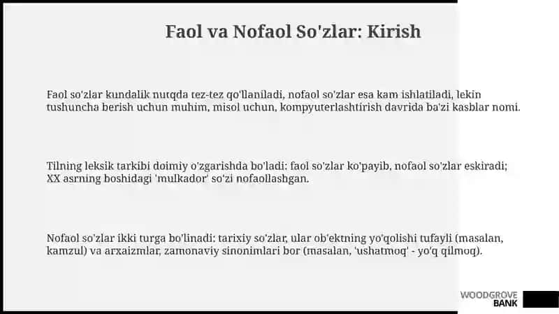 Faol va Nofaol So'zlar 3