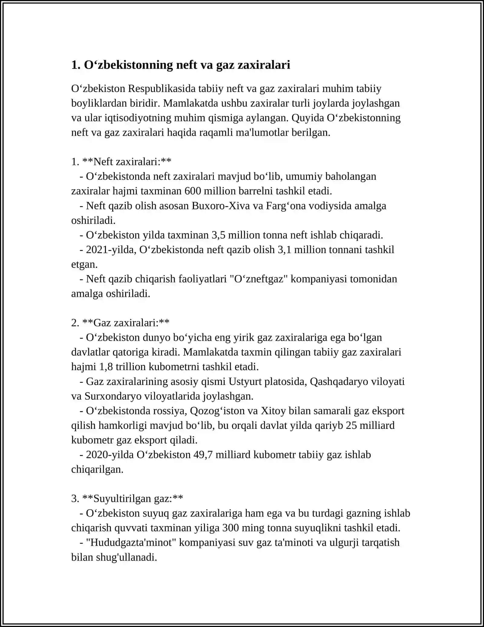 Oʻzbekistonning neft va gaz zaxiralari 3