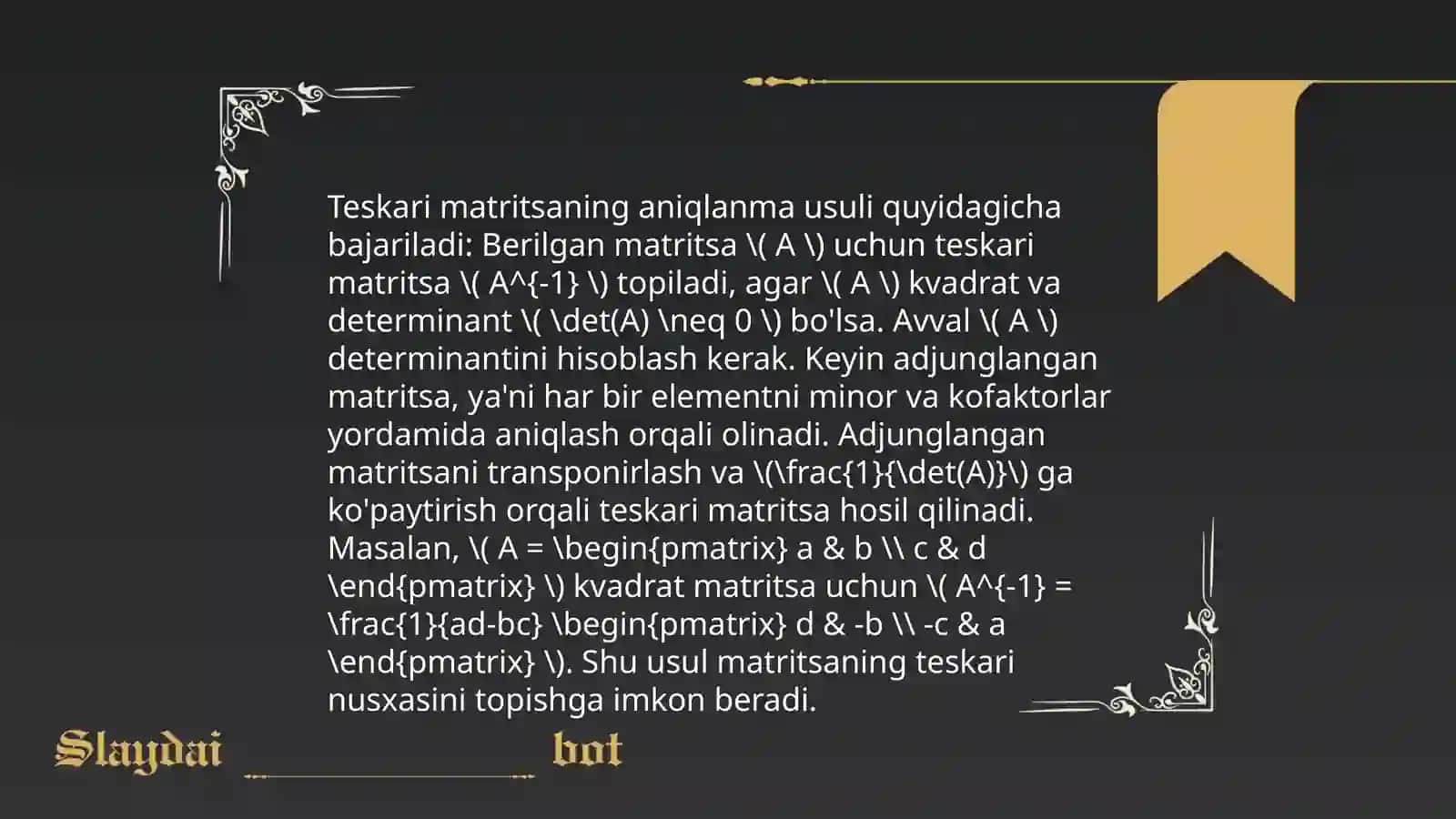 Teskari matritsani topish yo'llari 3