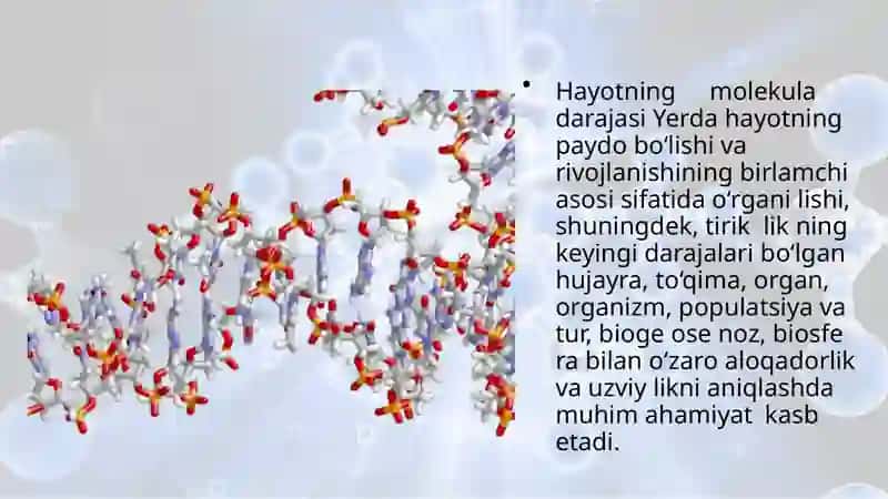 Hayotning molekula darajasi va uning o‘ziga xos jihatlari 3