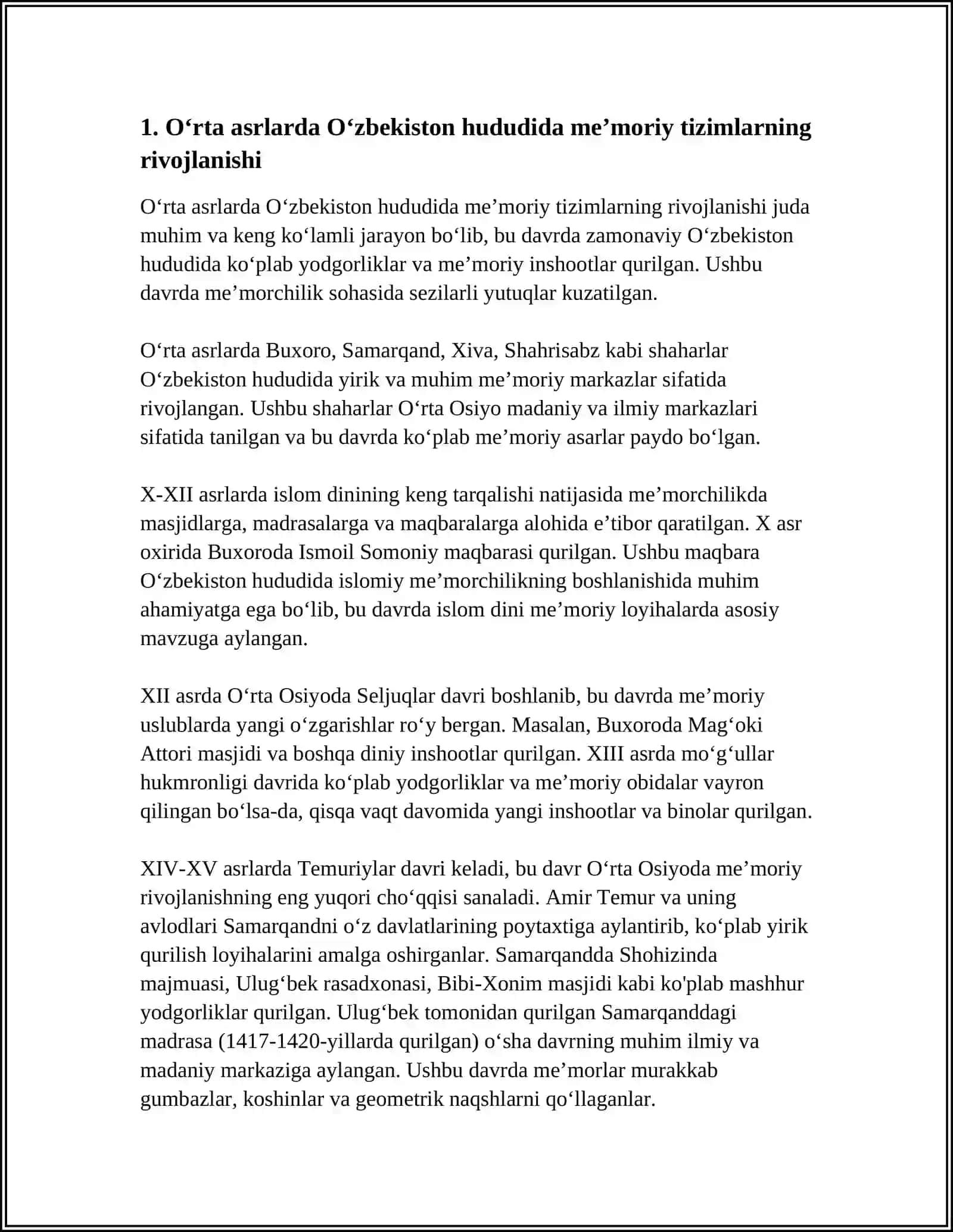 OʻRTA ASRLARDA OʻZBEKISTON SANAT TARXI 3