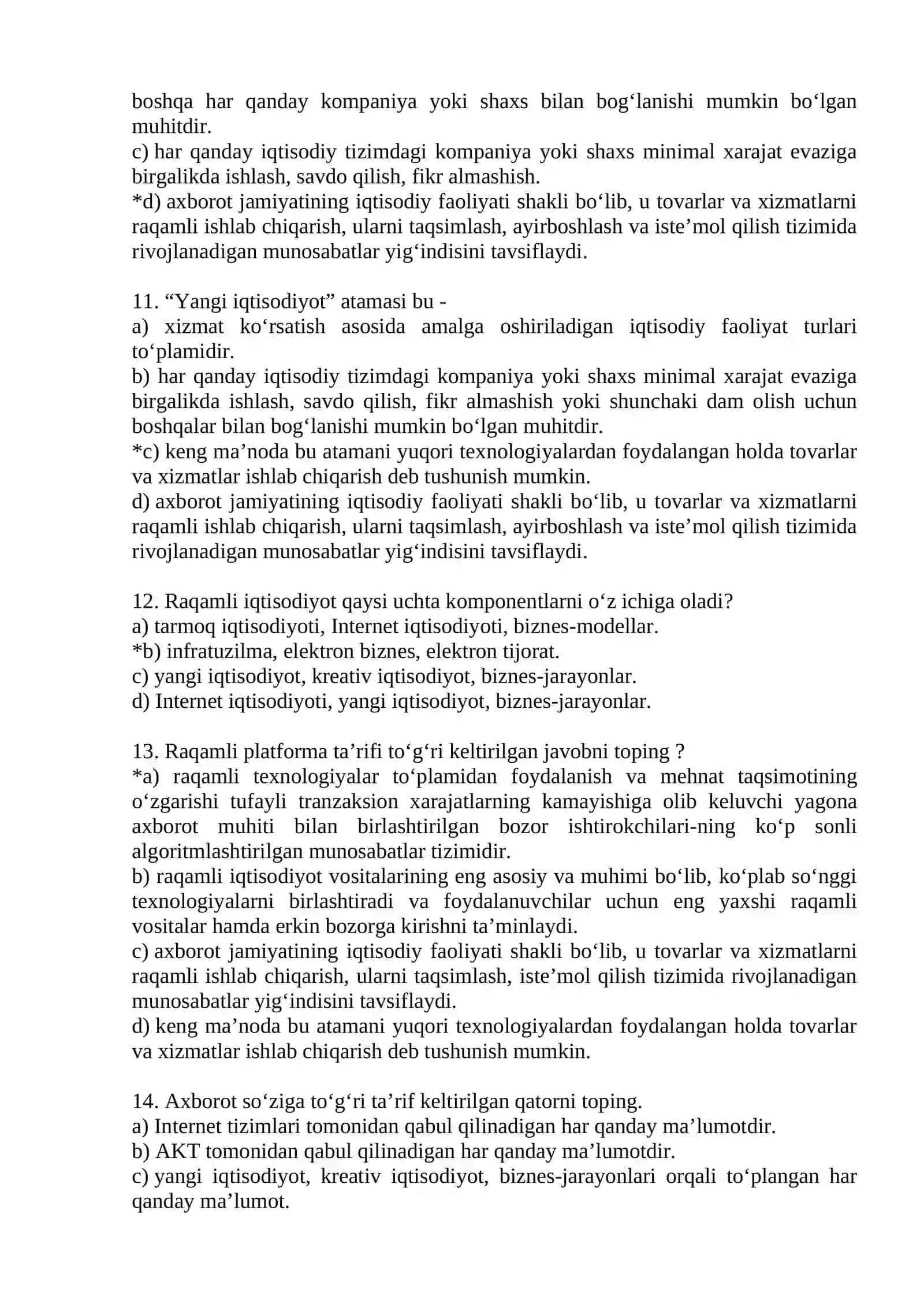 Test Raqamli Iqtisodiyot fanidan 3
